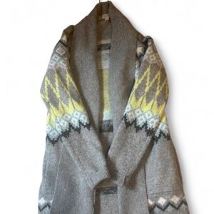 LOFT Gray and Yellow Patterned Cardigan